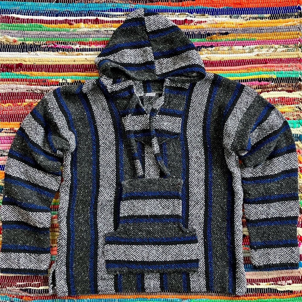 Baja hoodie drug rug blue grey black stipe